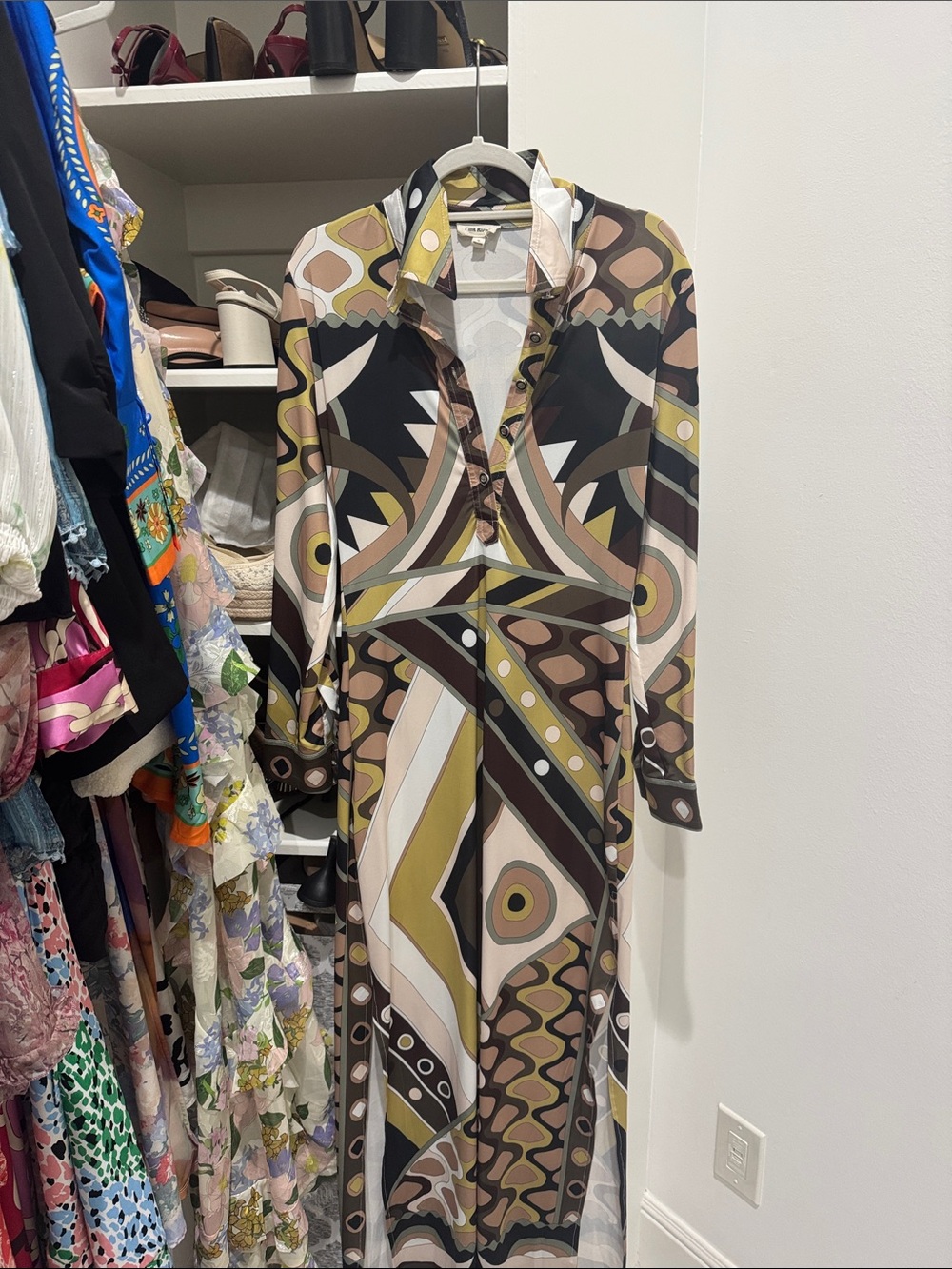 Abstract vivara designer inspired  Long-Sleeve Maxi Shirt Dress